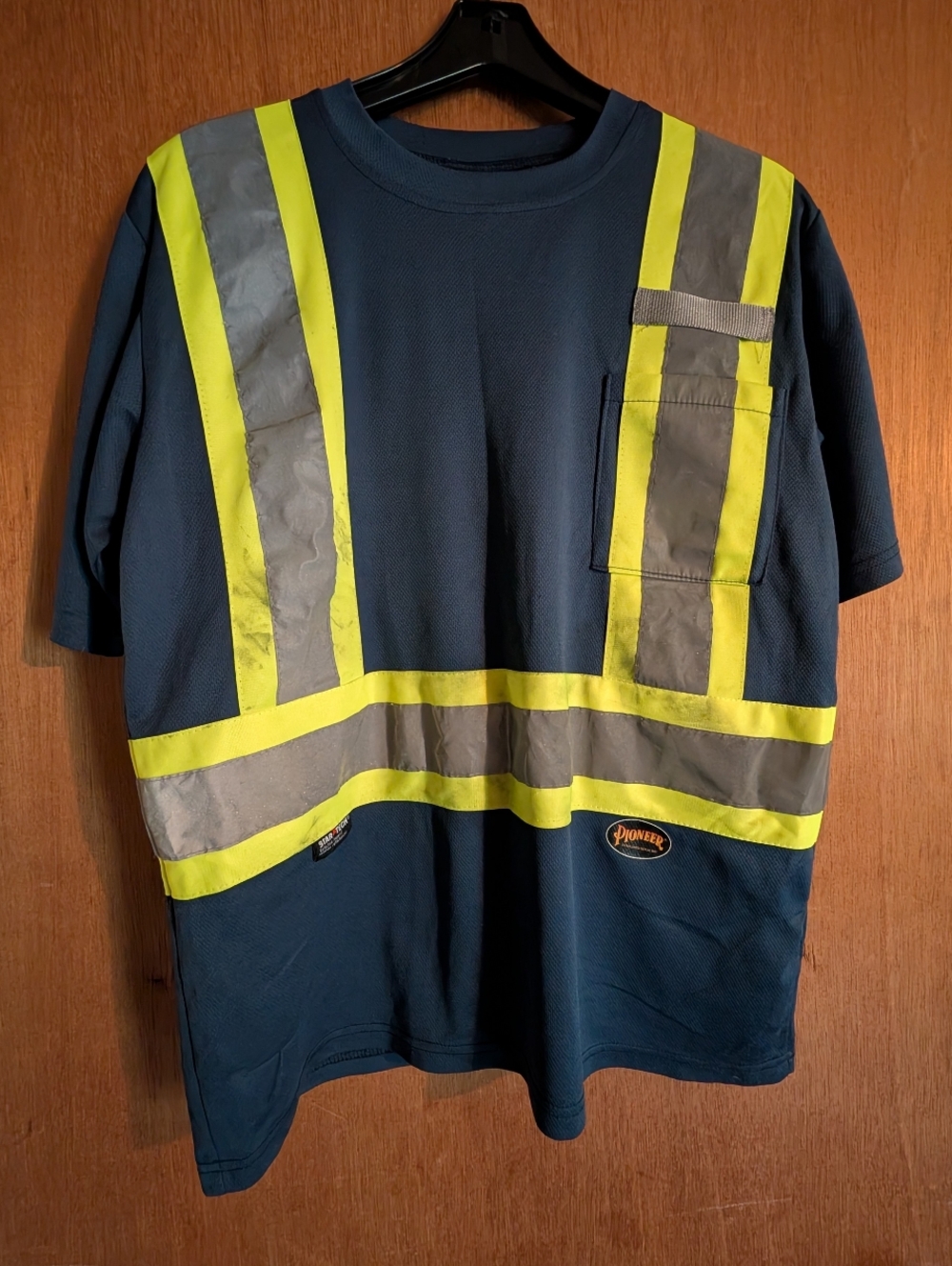 PIONEER Navy Short-Sleeve Safety Shirt with Yellow Reflective Tape